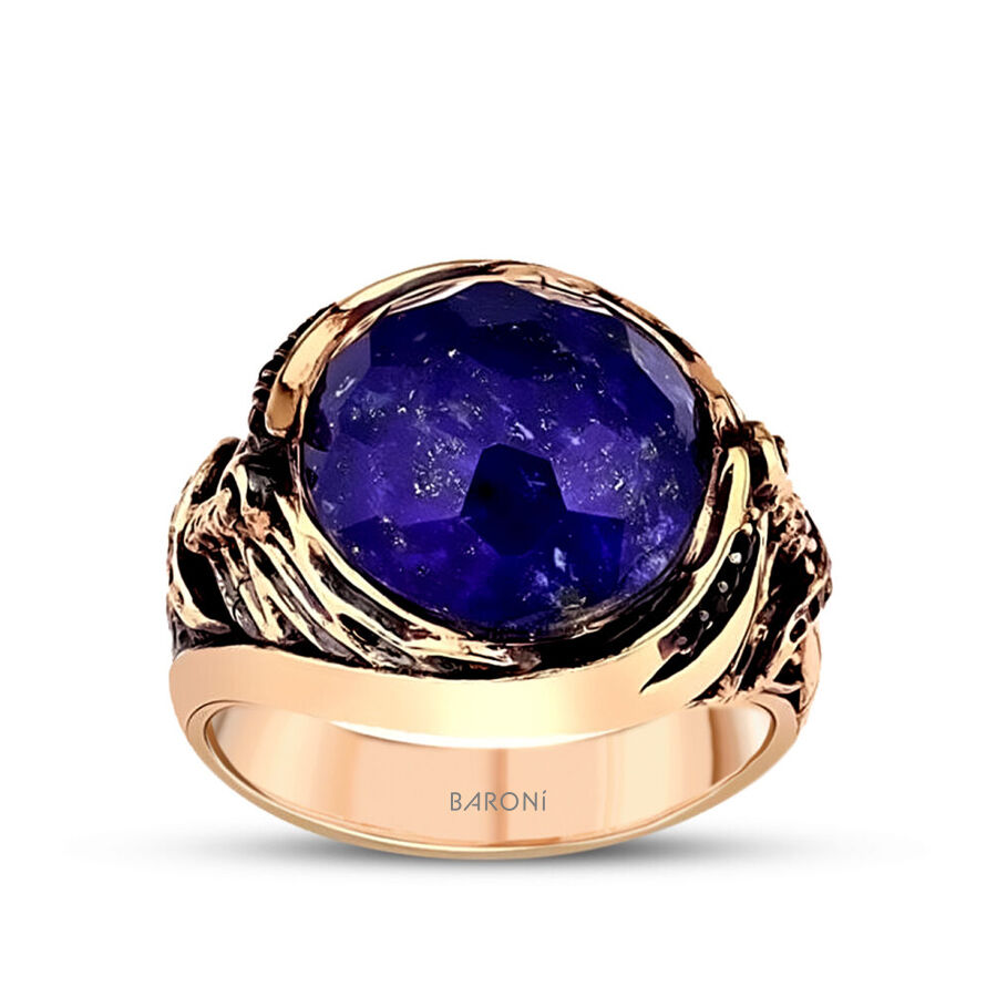 Altın Mor Taşlı Erkek Yüzük - Baroni Diamond