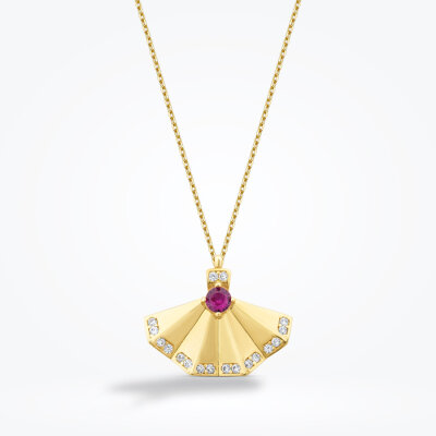 Altın Mor Taşlı Yelpaze Kolye - 1