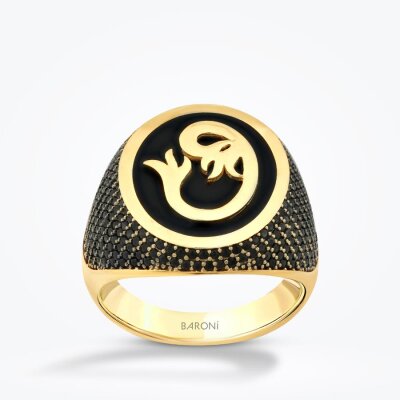 Altın Motifli Erkek Yüzük - 1