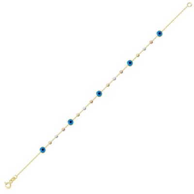 Altın Nazar Boncuklu Üç Renk Bileklik - 1