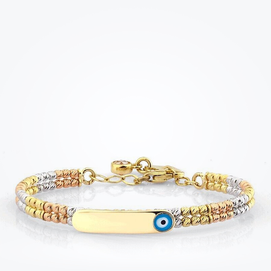 Altın Nazar Boncuklu Top Çocuk Künye - Baroni Diamond