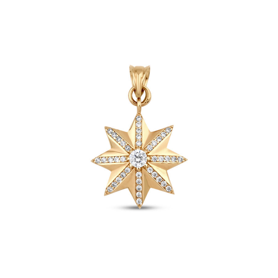 Altın Orta Taşlı Yıldız Kolye Ucu - Baroni Diamond