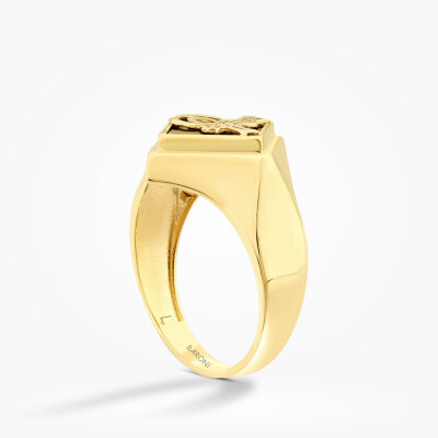 Altın Osmanlı Tuğrası Kare Erkek Yüzük - 2