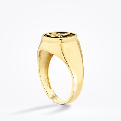 Altın Osmanlı Tuğrası Siyah Kare Erkek Yüzük - 2