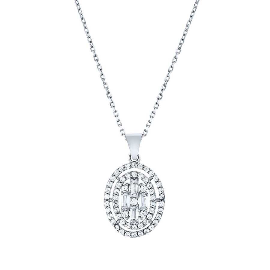 Altın Oval Baget Kolye - Baroni Diamond