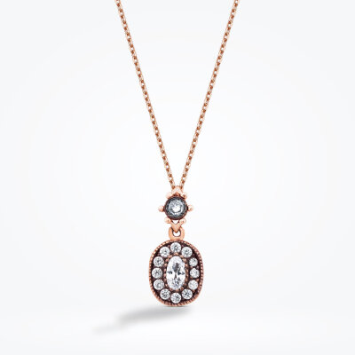 Altın Oval Taşlı Kolye - 1