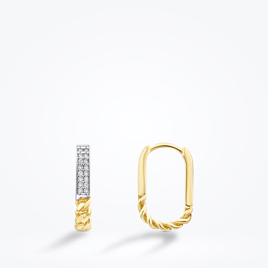 Altın Oval Zincir Küpe - Baroni Diamond