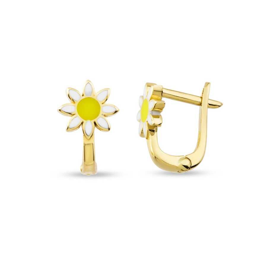 Altın Papatya Çocuk Küpe - Baroni Diamond