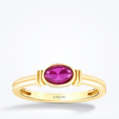 Altın Pembe Taşlı Yüzük - 1