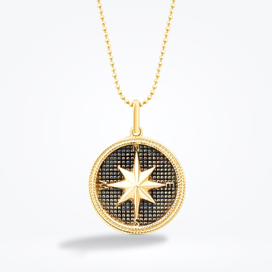 Altın Pusula Erkek Kolye - Baroni Diamond