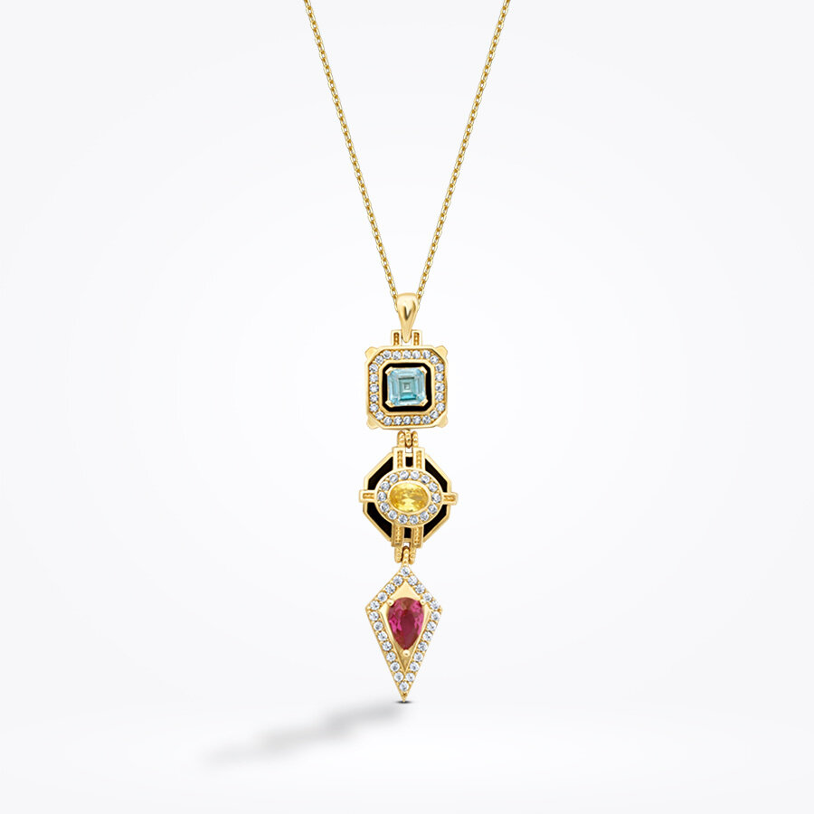 Altın Renkli Taşlı Kolye - Baroni Diamond