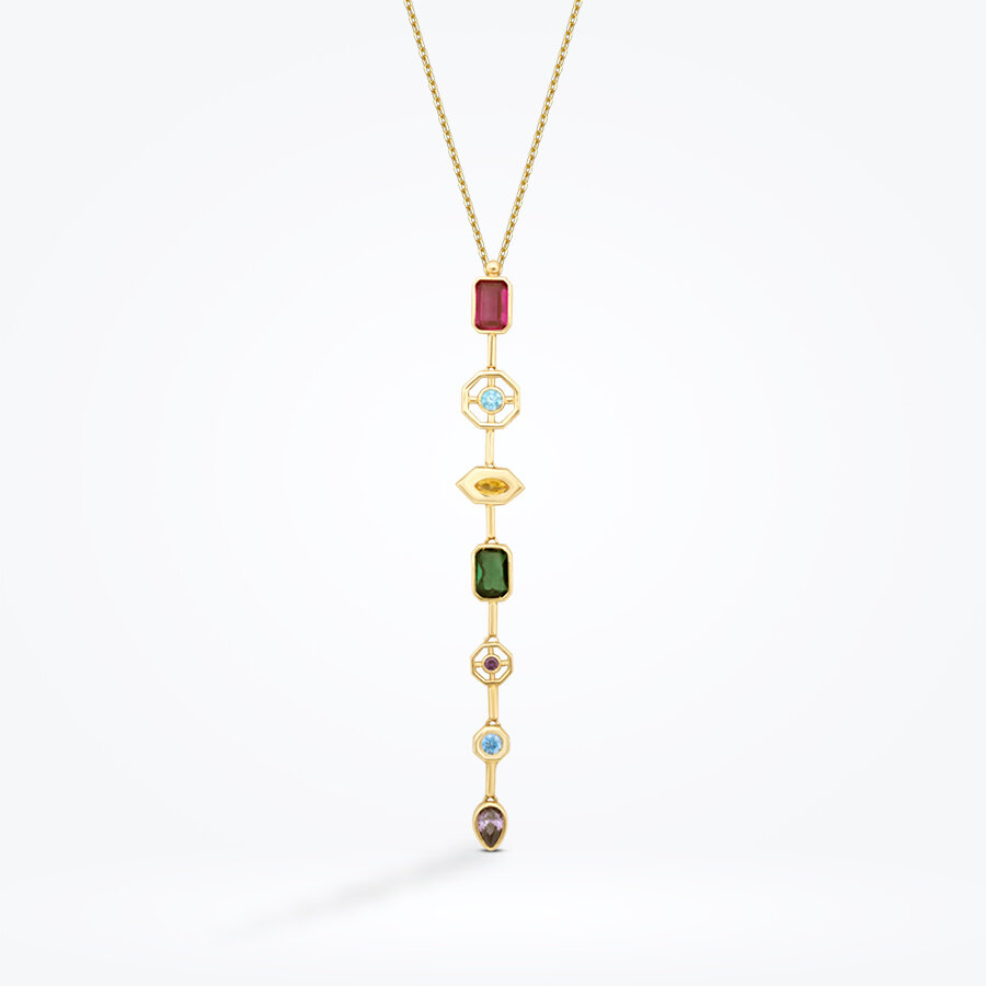 Altın Renkli Taşlı Modern Kolye - Baroni Diamond