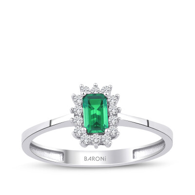 Altın Yeşil Baget Taşlı Yüzük - Baroni Diamond