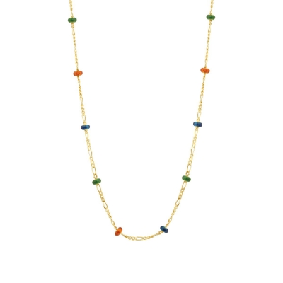 Altın Renkli Taşlı Zincir Kolye - 1