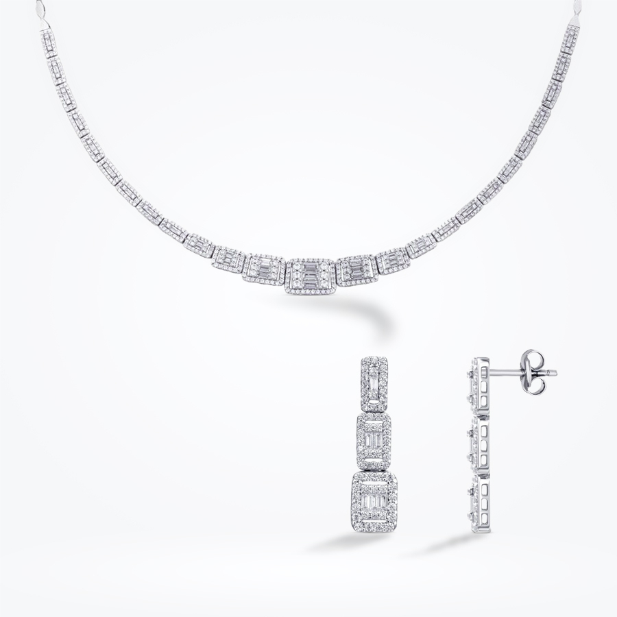 Altın Sıralı Baget Gerdanlık Set - Baroni Diamond
