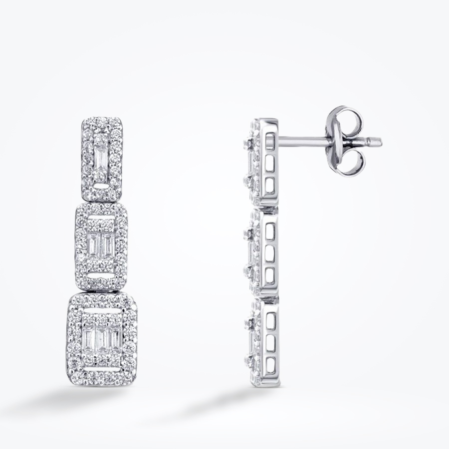 Altın Sıralı Baget Küpe - Baroni Diamond