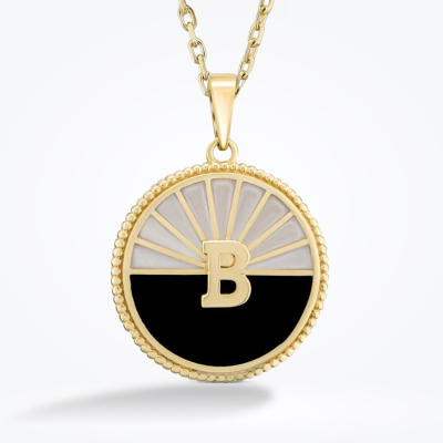 Altın Siyah Beyaz Mineli Harf Kolye - 1
