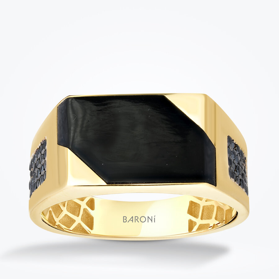 Altın Siyah Mineli Erkek Yüzük - Baroni Diamond