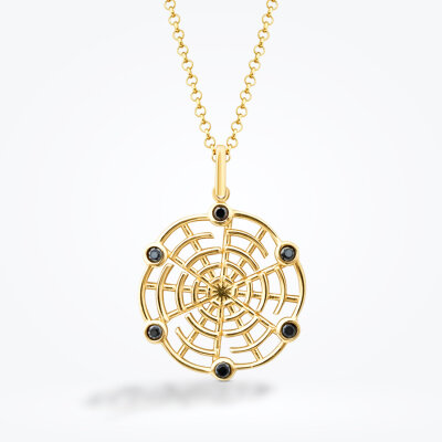 Altın Siyah Taşlı Ağ Erkek Kolye - 1