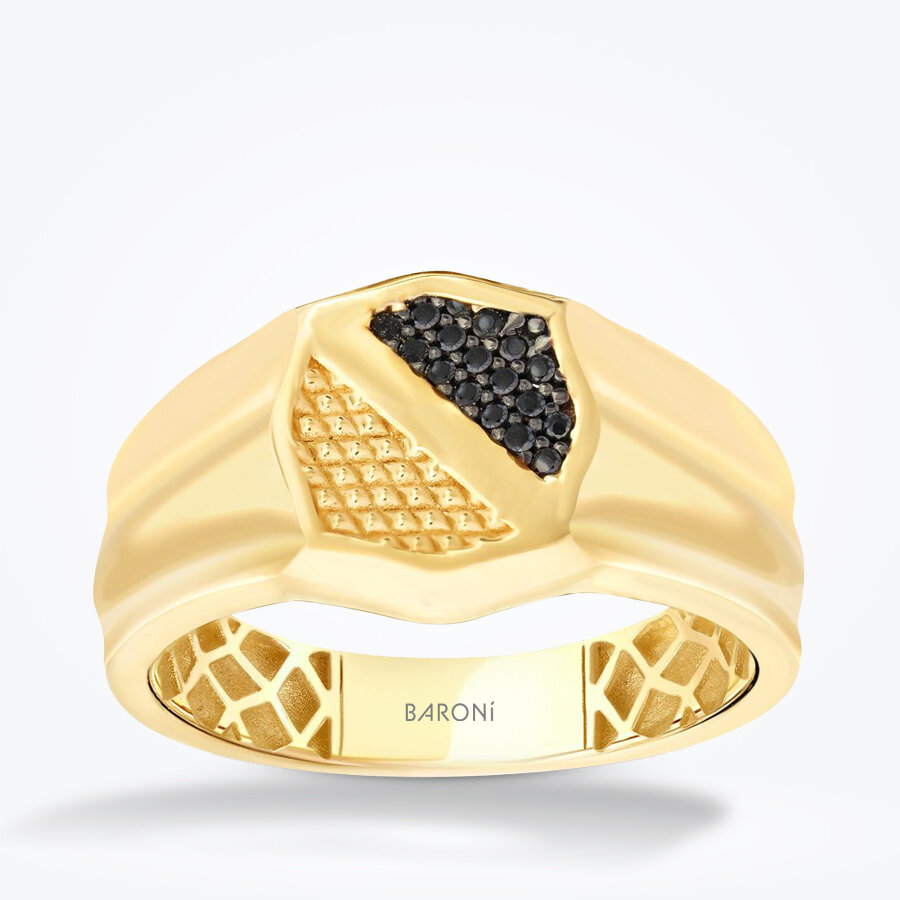Altın Siyah Taşlı Geometrik Erkek Yüzük - Baroni Diamond