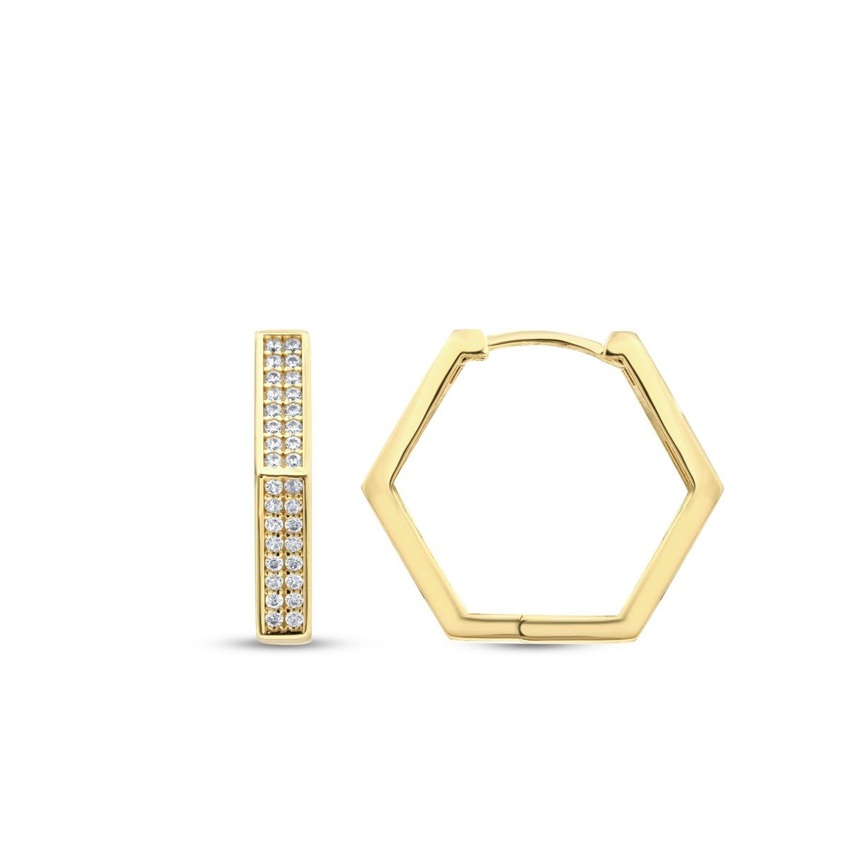 Altın Taşlı Beşgen Küpe - Baroni Diamond