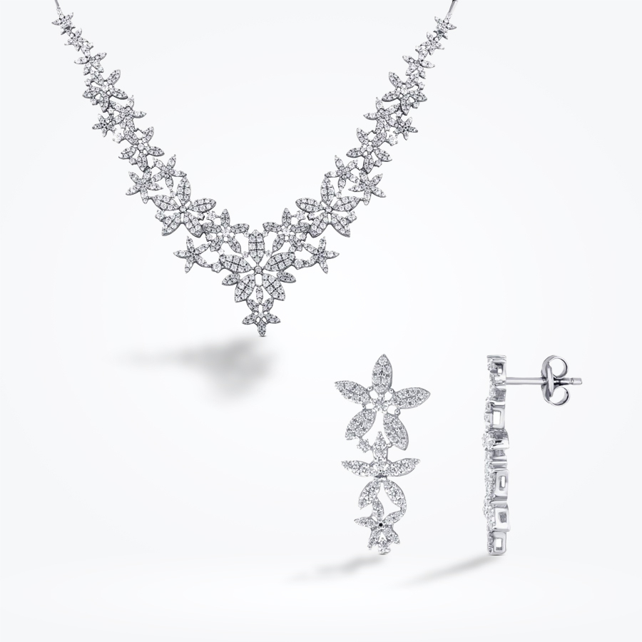 Altın Taşlı Çiçek Set - Baroni Diamond