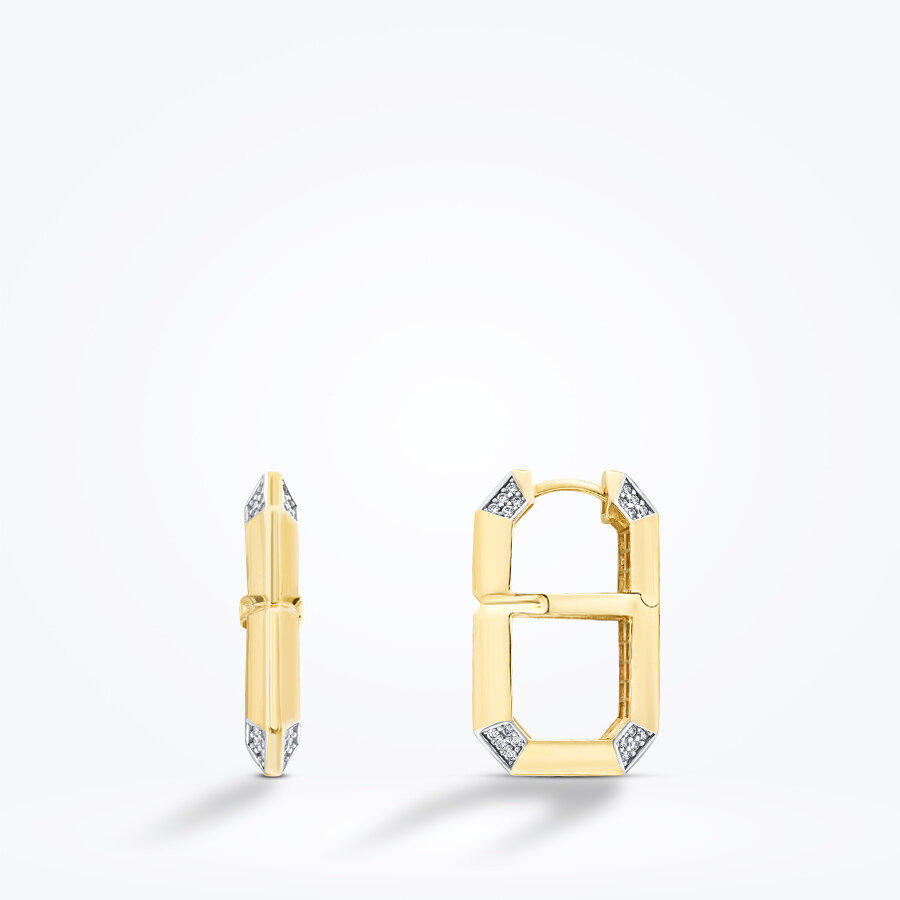 Altın Taşlı Geometrik Küpe - Baroni Diamond