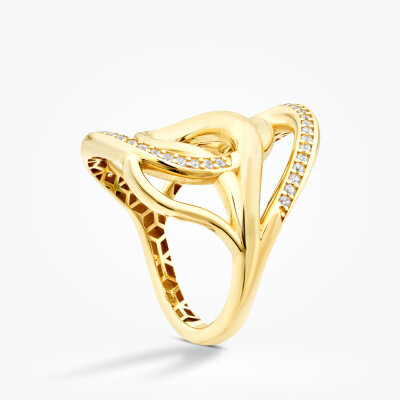 Altın Taşlı Geometrik Trend Yüzük - 2