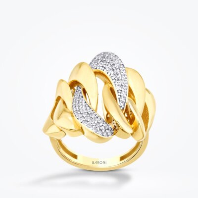 Altın Taşlı Geometrik Zincir Yüzük - 1