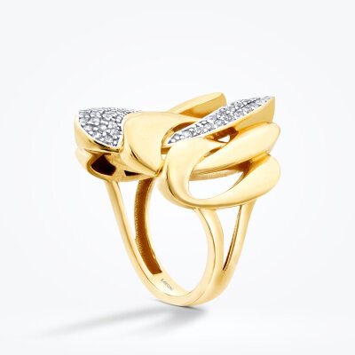 Altın Taşlı Geometrik Zincir Yüzük - 2