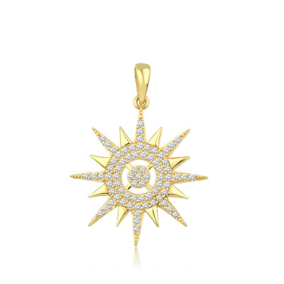 Altın Taşlı Güneş Kolye Ucu - 1