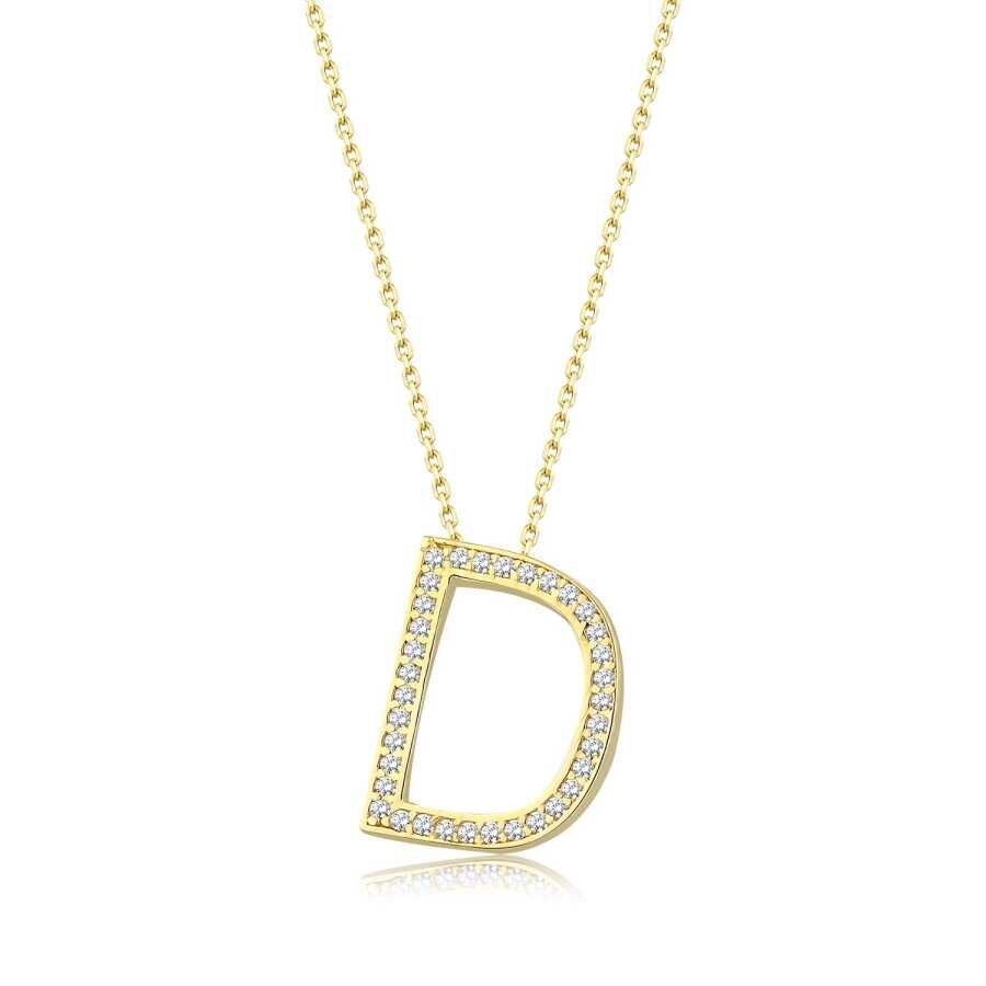 Altın Taşlı Harfli Kolye - Baroni Diamond