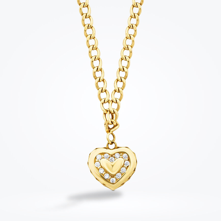 Altın Taşlı Kalp Kolye - Baroni Diamond