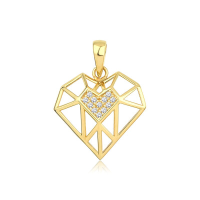 Altın Taşlı Kalp Kolye Ucu - 1