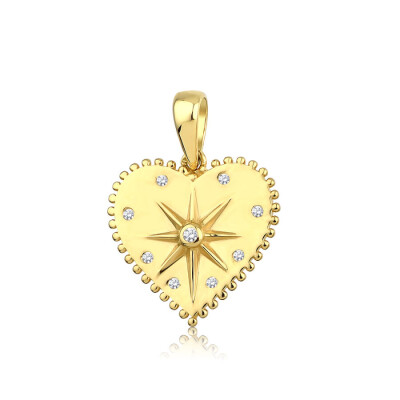 Altın Taşlı Kalp Kuzey Yıldızlı Kolye Ucu - 1