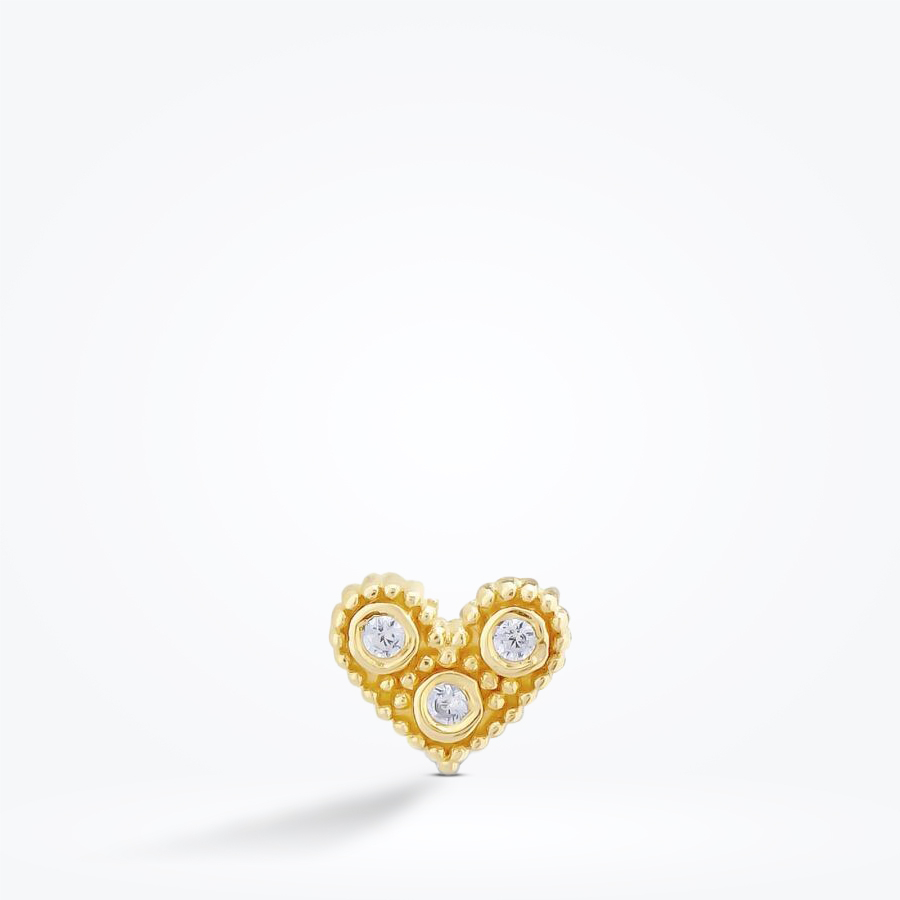 Altın Taşlı Kalp Tragus Küpe - Baroni Diamond