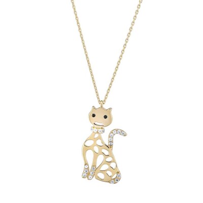 Altın Taşlı Kedi Kolye - 1