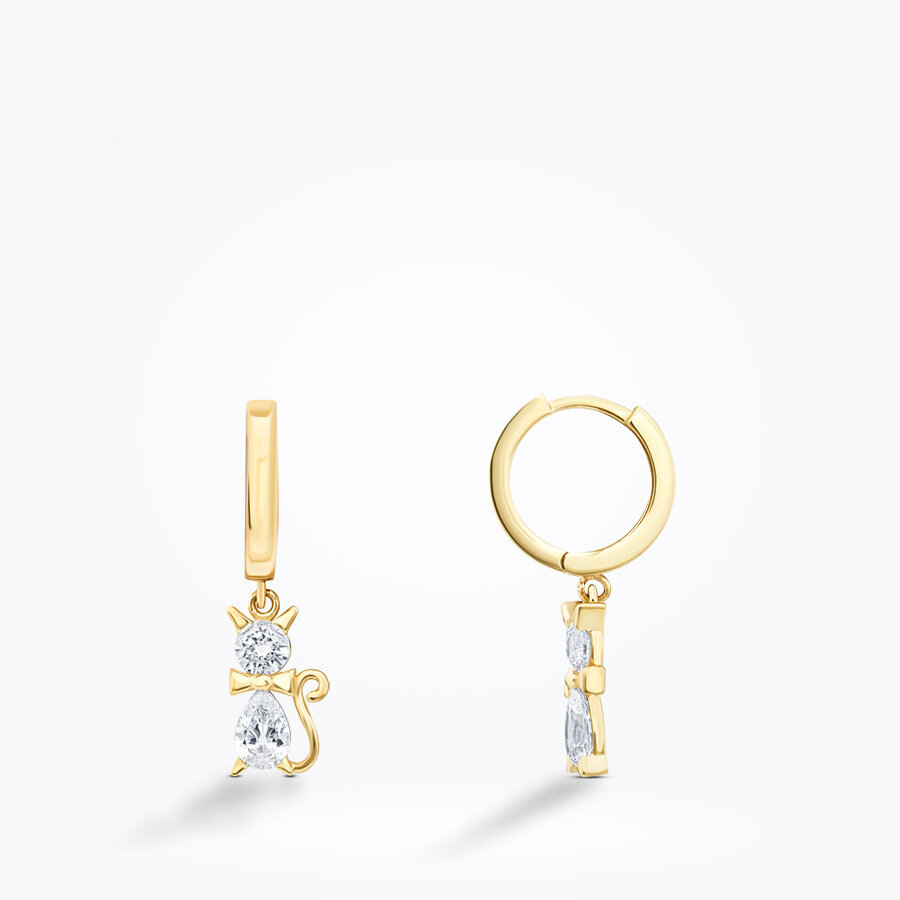 Altın Taşlı Kedi Küpe - Baroni Diamond