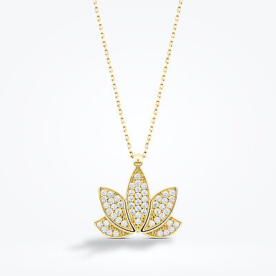 Altın Taşlı Lotus Kolye - 1