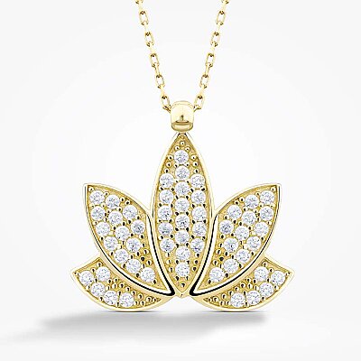 Altın Taşlı Lotus Kolye - 2