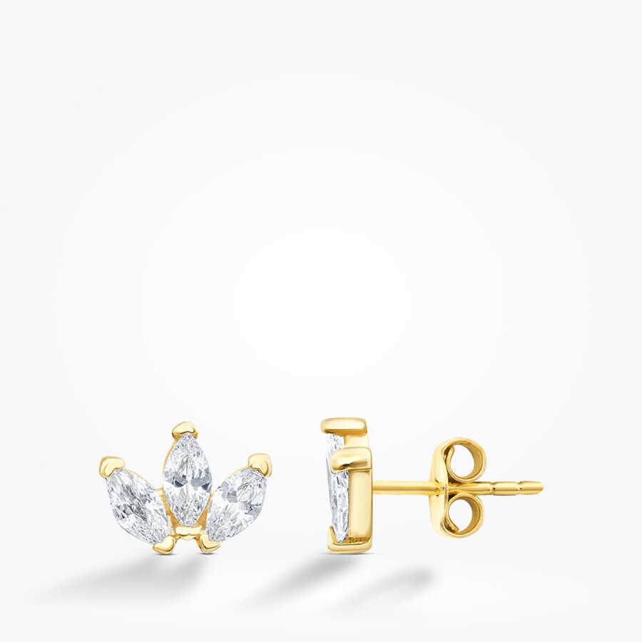 Altın Taşlı Lotus Küpe - Baroni Diamond