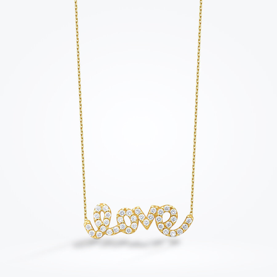 Altın Taşlı Love Kolye - Baroni Diamond