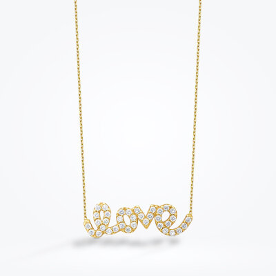 Altın Taşlı Love Kolye - 1