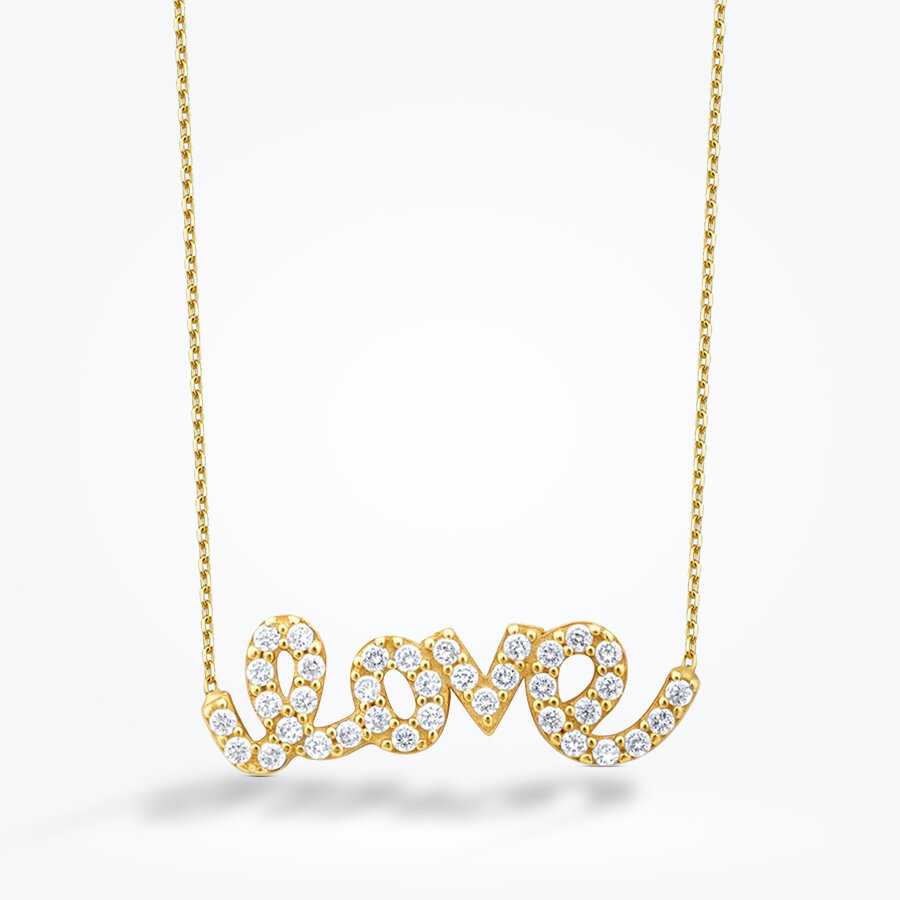 Altın Taşlı Love Kolye - Baroni Diamond