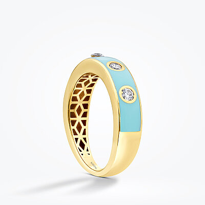 Altın Taşlı Mavi Trend Yüzük - 2