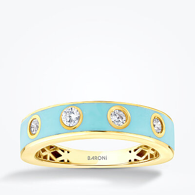 Altın Taşlı Mavi Trend Yüzük - 1