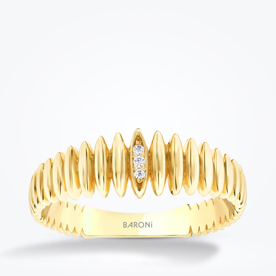 Altın Taşlı Mekik Yüzük - Baroni Diamond