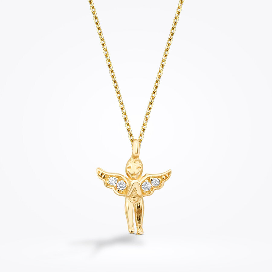 Altın Taşlı Melek Kolye - Baroni Diamond