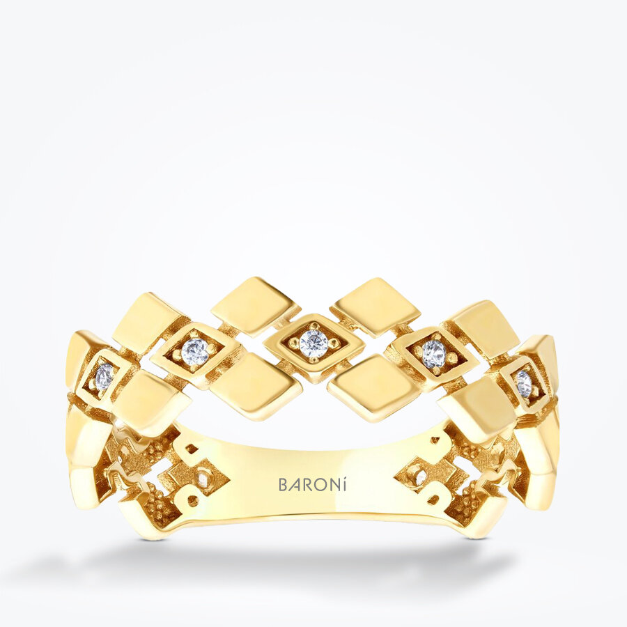 Altın Taşlı Mozaik Yüzük - Baroni Diamond