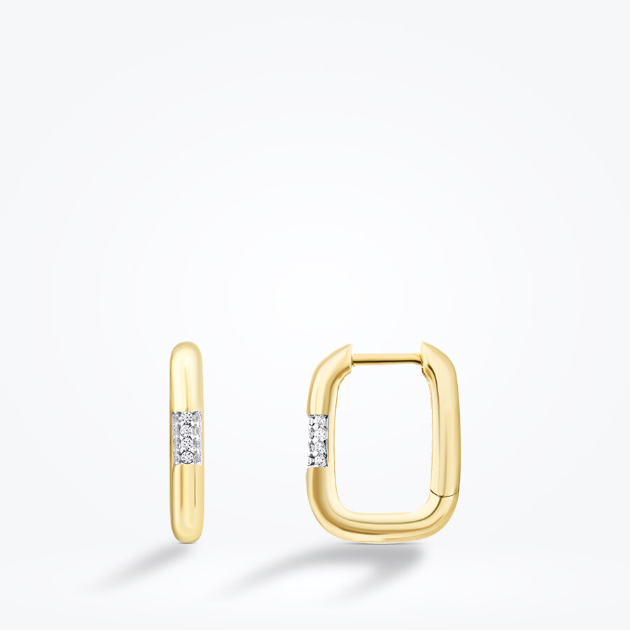Altın Taşlı Oval Küpe - Baroni Diamond
